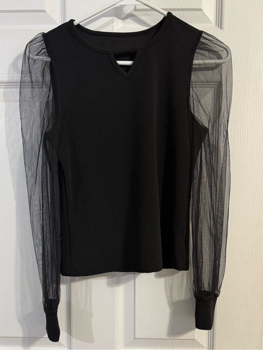 Black Sheer-Sleeve Women's Top